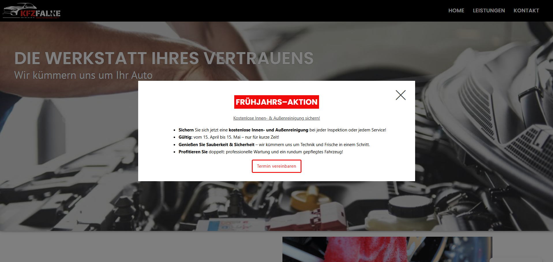 Screenshot von KFZ Falke Website